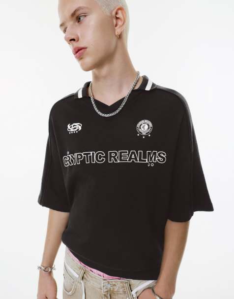 Pull&Bear - STWD - T-shirt style maillot de football à inscription - Noir - view 1