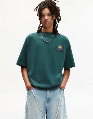 Pull&Bear - STWD - T-shirt verde con ricamo
