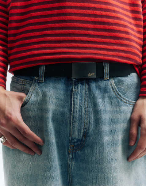 Pull&Bear Stwd topstitch belt in black - view 1