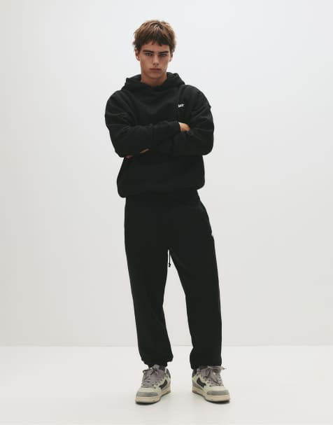 Pull&Bear Stwd tracksuit bottoms in black