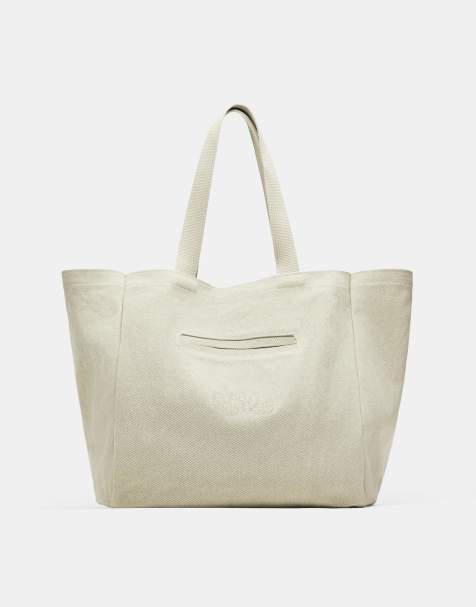 Pull&Bear – Stwd – Tragetasche aus Canvas in Ecru - view 1