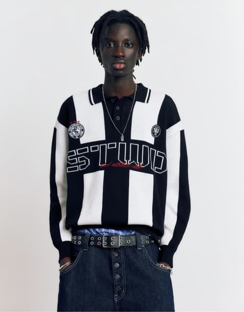 Pull&Bear – STWD – Vit och svart, stickad pikétröja - view 1