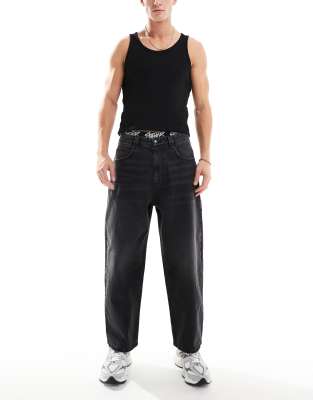 Pull&Bear STWD waistband skater jeans in washed black - view 1