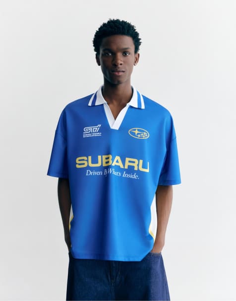 Pull&Bear Subaru soccer t-shirt in blue - view 1