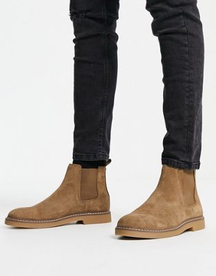 Pull&Bear suede chelsea boots in stone