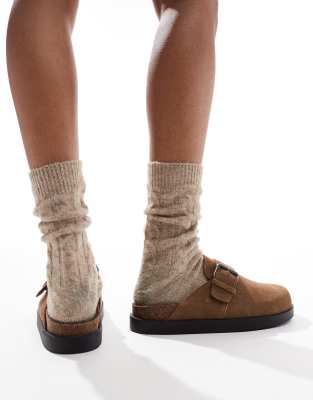 Pull & Bear Suede Clog In Brown