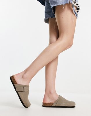 Pull&Bear suede clog with buckle in stone - ASOS Price Checker