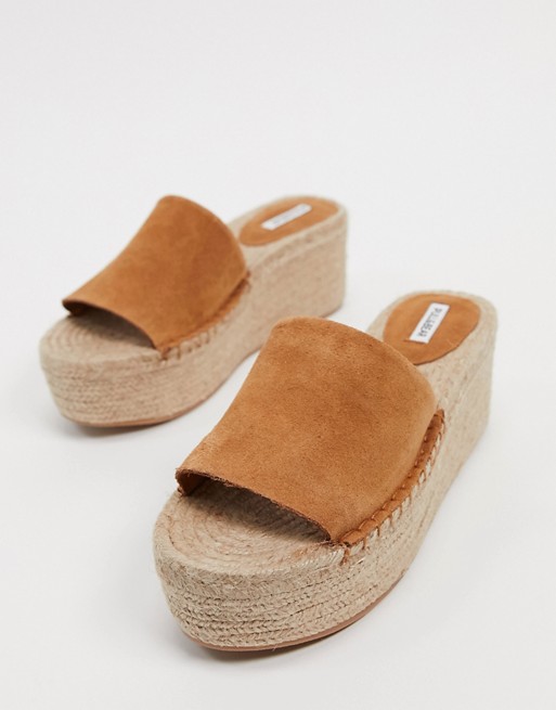 Pull&Bear suede flatform espadrille sandals in tan