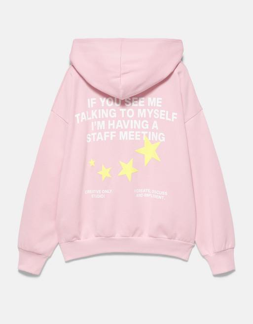 Pull&Bear Suede hood with star graphic in pink, 7 of 7