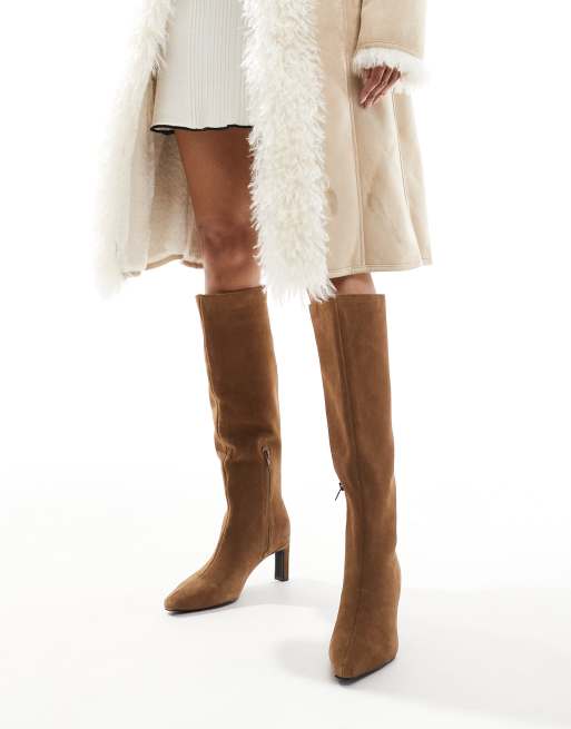 Suede pull on knee high boots on sale