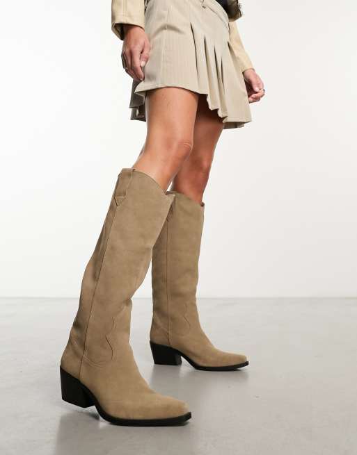 Pull on suede knee high clearance boots