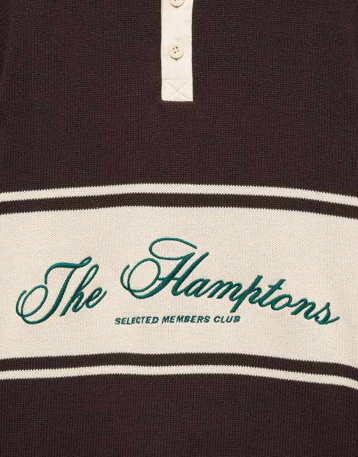 Pull&Bear Suede long sleeve graphic polo shirt in chocolate, 6 of 7