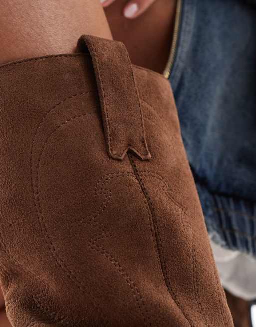 Pull bear suede mid calf boots in brown