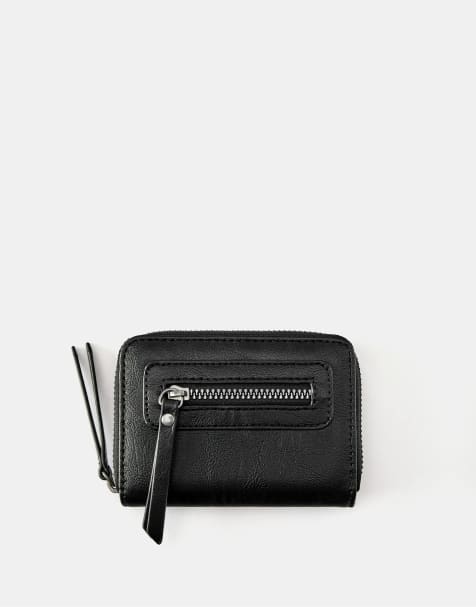 Pull&Bear Suede zip wallet in black - view 1