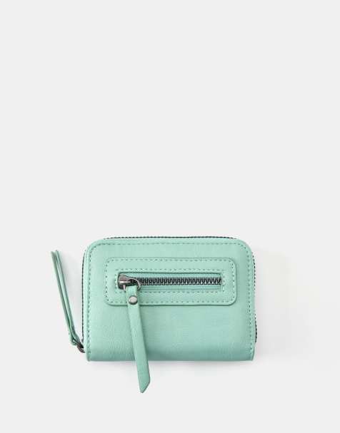 Pull&Bear Suede zip wallet in mint green - view 1