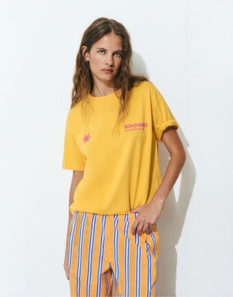 Pull&Bear Sun graphic t-shirt in yellow - view 1