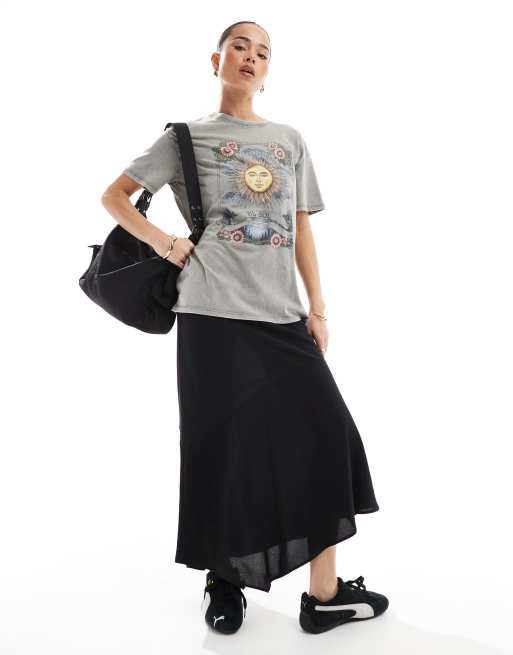 Pull&Bear sun graphic tee in grey, 2 of 4