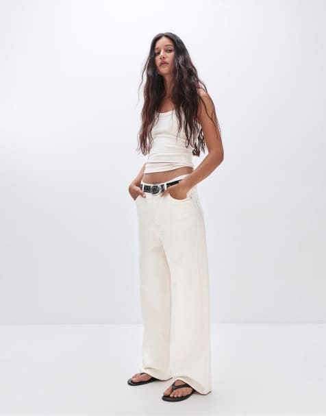 Pull&Bear - Super-baggy beige jeans med flænger - view 1