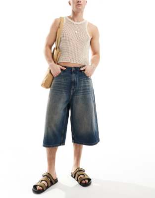 Pull&Bear Pull&Bear super baggy denim jort in washed blue