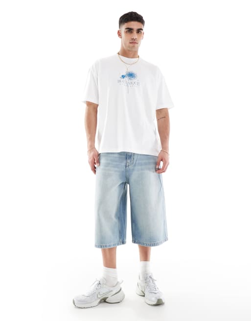 Pull&Bear super baggy denim short in washed blue