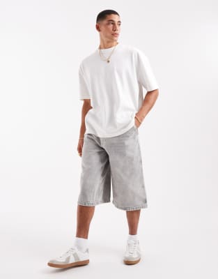 super baggy denim shorts in gray