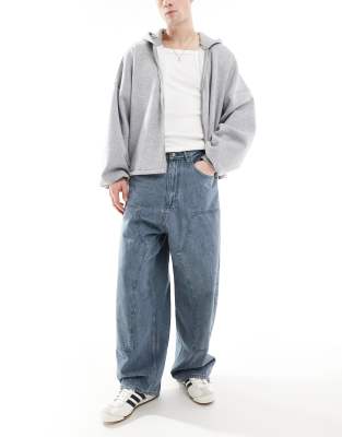 super baggy double knee jeans in dark blue