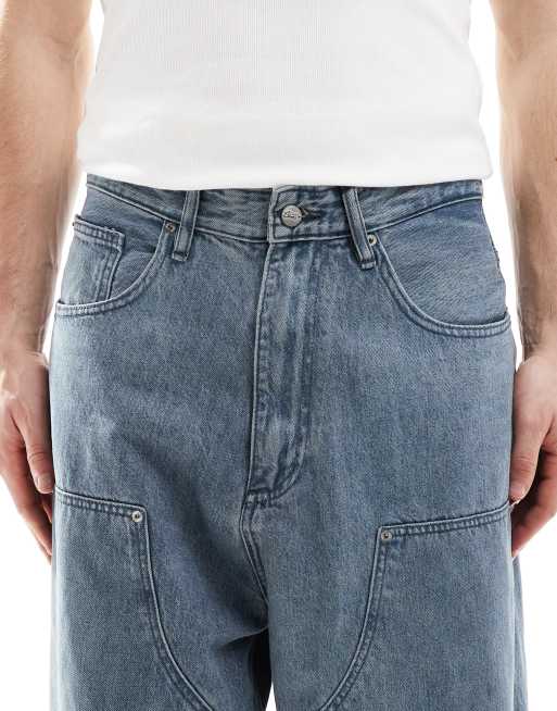 Pull&Bear super baggy double knee jeans in dark blue | ASOS