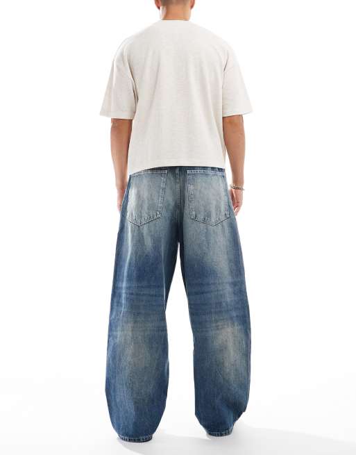Pull&Bear super baggy fit jeans in heavy washed dark blue