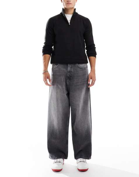 Pull&Bear super baggy fit jeans in heavy washed dark grey - view 1