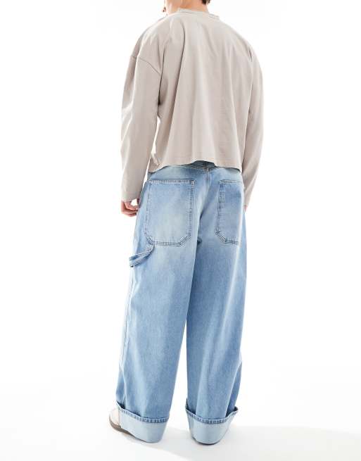 Pull&Bear super baggy fit roll up jeans in light blue