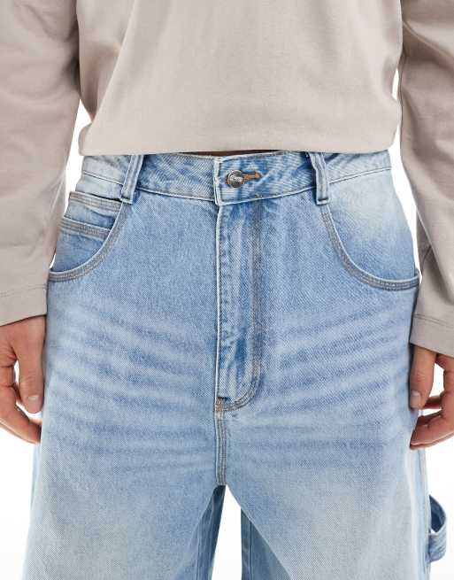 Pull&Bear super baggy fit roll up jeans in light blue