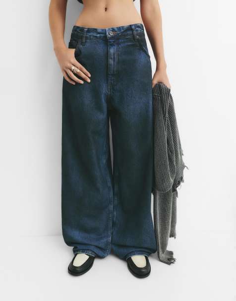 Pull&Bear - Super baggy jeans met coating in donkerblauw - view 1