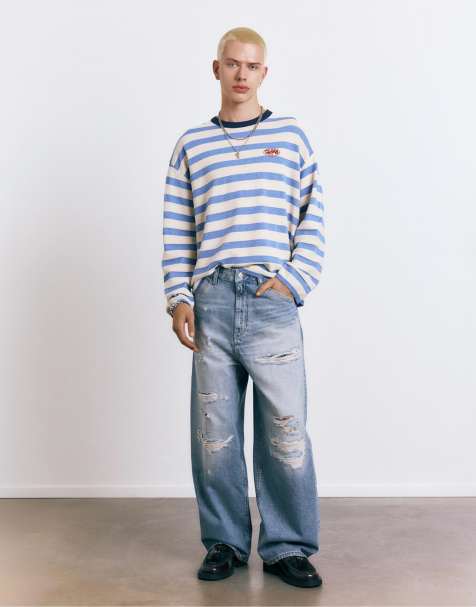 Pull&Bear Super baggy ripped jeans in pale indigo