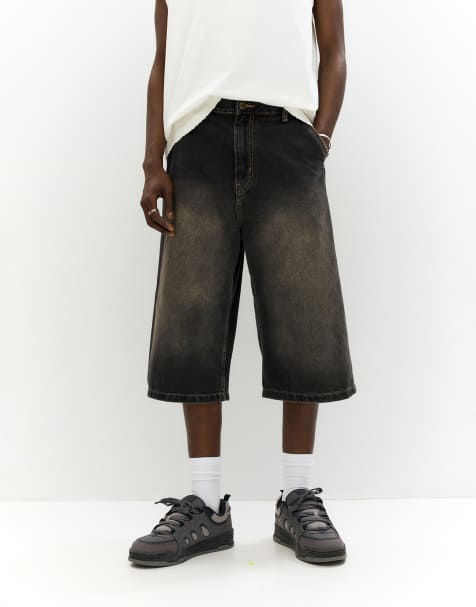 Pull&Bear Super baggy stwd jorts in faded black - view 1