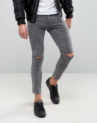 Pull&Bear Super Skinny Cropped Jeans With Rips In Grey | ASOS