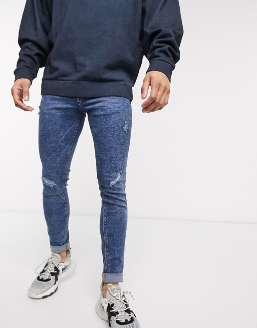 Pull&Bear super skinny fit jeans with abrasions in blue