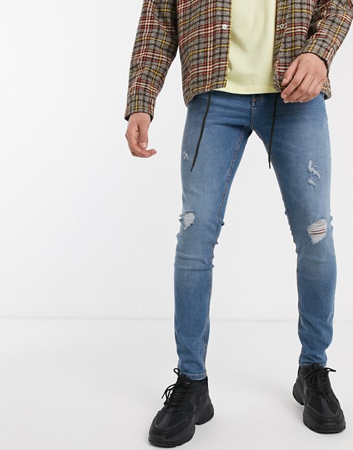 Pull&Bear super skinny fit jeans with abrasions in light blue