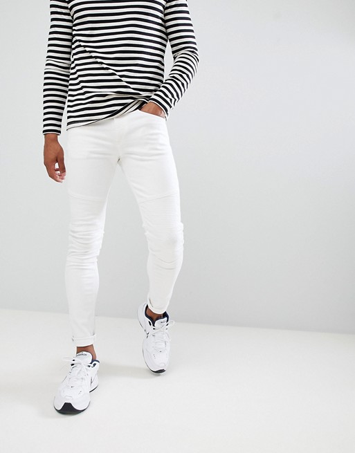 Pull&Bear super skinny jeans in white with biker knee | ASOS