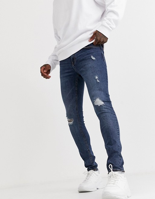 Pull&Bear super skinny jeans with knee rips in blue