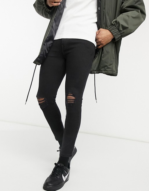 Pull&Bear super skinny jeans with rips in black