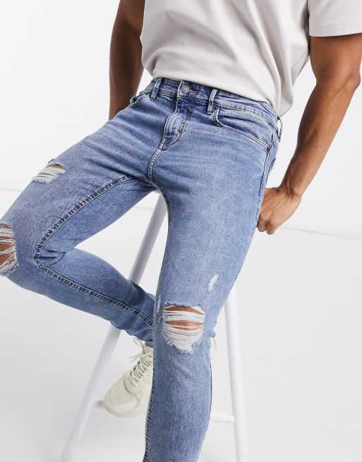 Pull&Bear super skinny jeans with rips in light blue