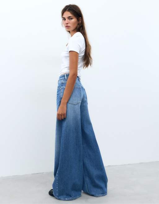 Pull&Bear Super wide-leg jeans i mørkeblå, 2 af 7