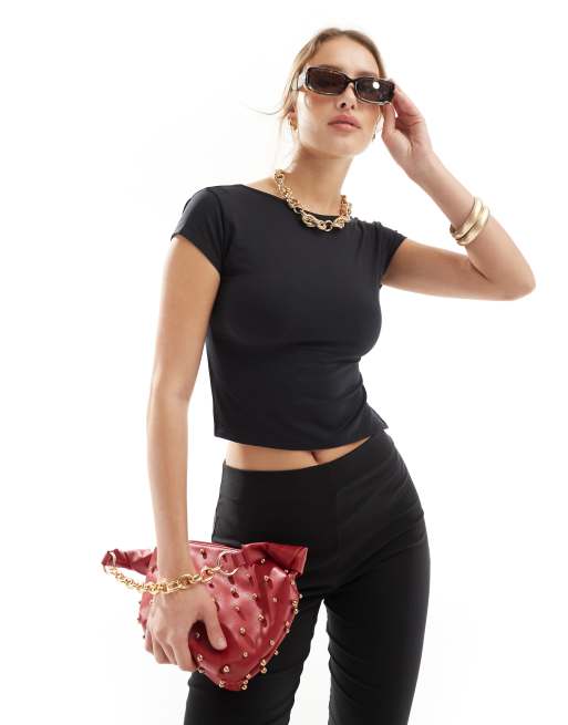 Pull&Bear - Superstrak T-shirt van polyamide met open achterkant in zwart