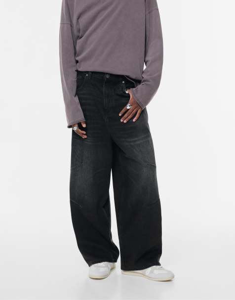 Pull&Bear – Superweite Jeans in verblasstem Schwarz mit Ziernaht - view 1