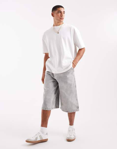 Pull&Bear – Superweite Jeans-Shorts in Grau - view 1