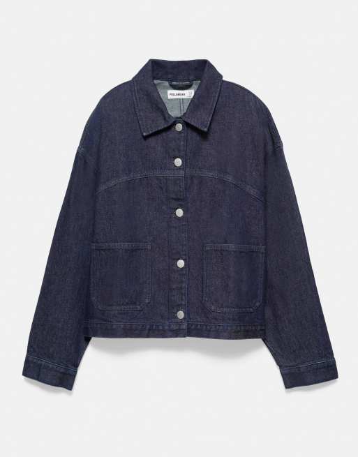 Pull&Bear surchemise en jean coupe carrée bleu marine, 7 de 7