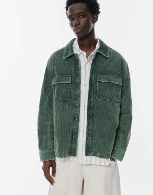 Pull & Bear - Surchemise en velours côtelé - Kaki-Vert