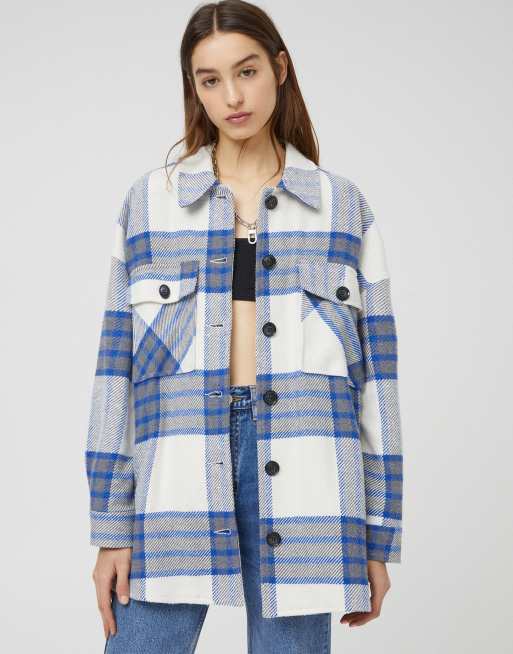 Pull Bear Surchemise oversize carreaux Bleu