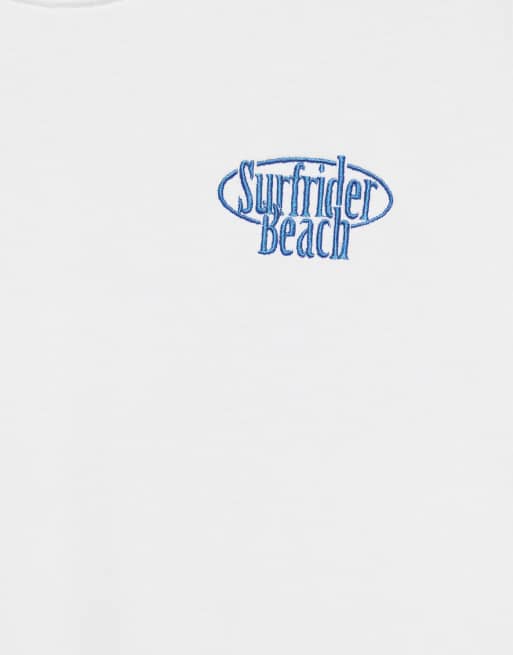 Pull&Bear Surfrider strand T-shirt in wit, 3 van 4
