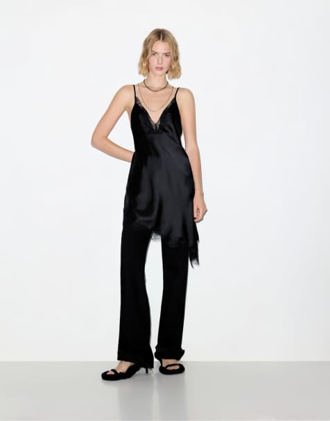 Pull&Bear – Svart, asymmetriskt linne i spets - view 1